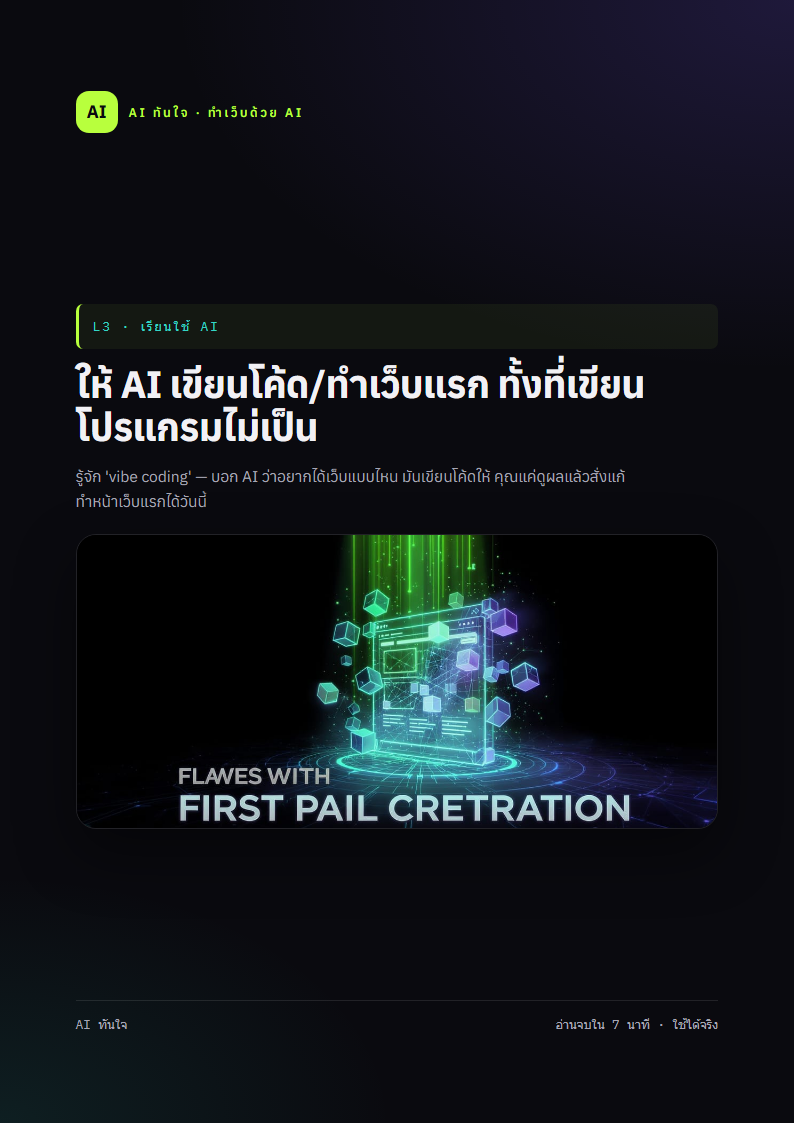 ตัวอย่างหน้าแรก ให้ AI เขียนโค้ด/ทำเว็บแรก ทั้งที่เขียนโปรแกรมไม่เป็น