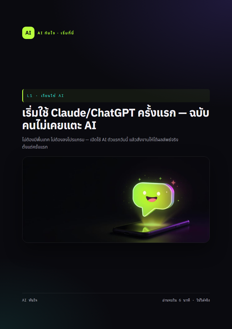 ตัวอย่างหน้าแรก เริ่มใช้ Claude/ChatGPT ครั้งแรก — ฉบับคนไม่เคยแตะ AI
