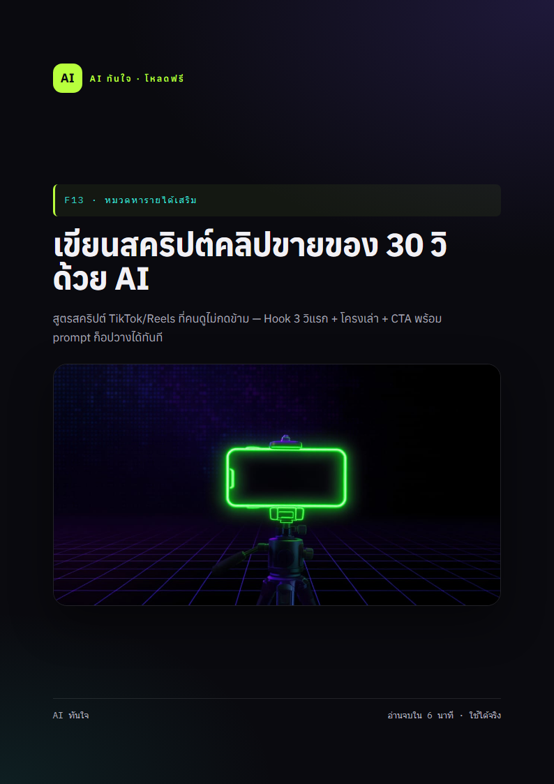 ตัวอย่างหน้าแรก เขียนสคริปต์คลิปขายของ 30 วิ ด้วย AI